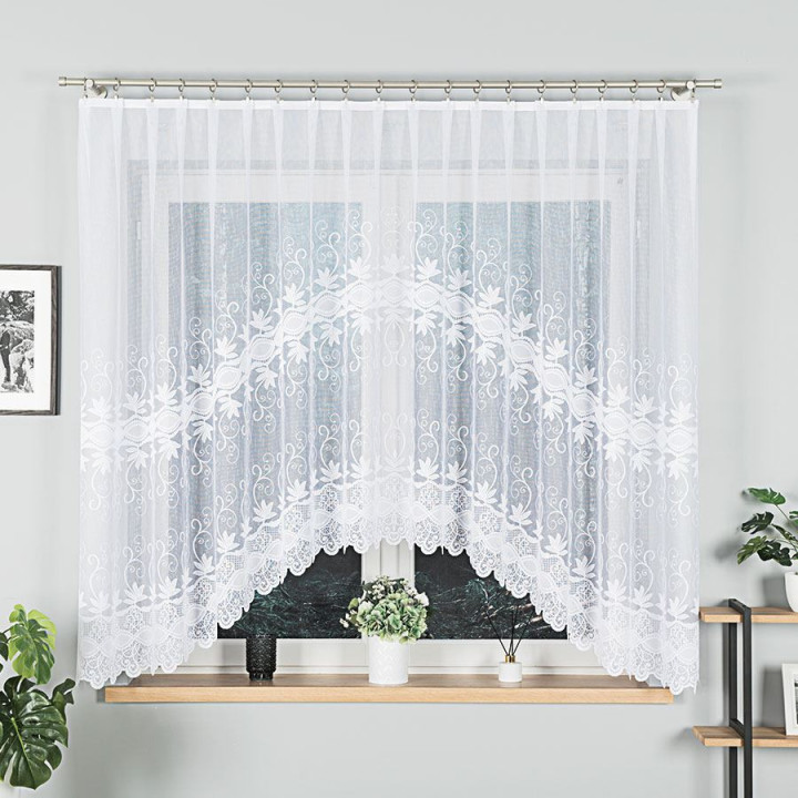 Firanka gotowa żakardowa z podcięciem JOWITA 300x160 cm biały