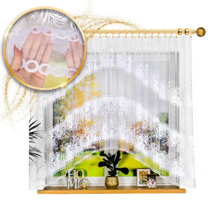 Firanka gotowa żakardowa z podcięciem 018074 300x160 cm biały