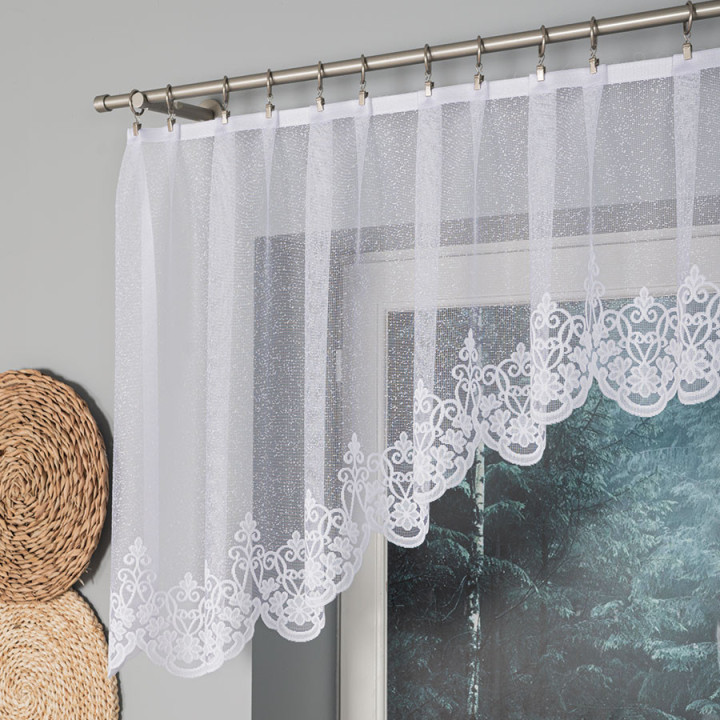 Firanka gotowa żakardowa z podcięciem z dzianiny żakardowej ŻANETA 300x80 cm biały
