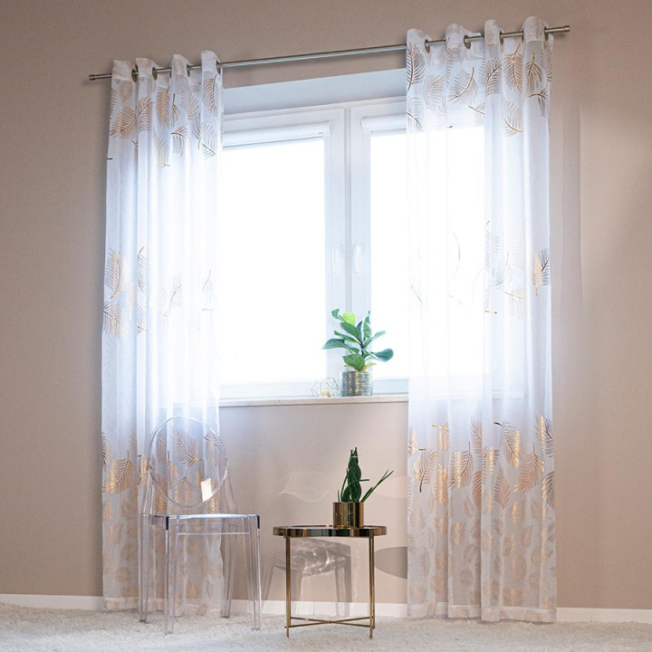 Firanka gotowa na przelotkach z etaminy MARIETTA 140x250 cm biały ze złotym