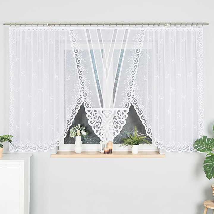 Firanka gotowa żakardowa z podcięciem ROZALIA 450x160 cm biały