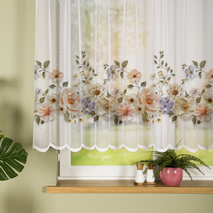 Firanka gotowa żakardowa KWIATY Z EFEKTEM WYSZYWANIA 240x140 cm biały