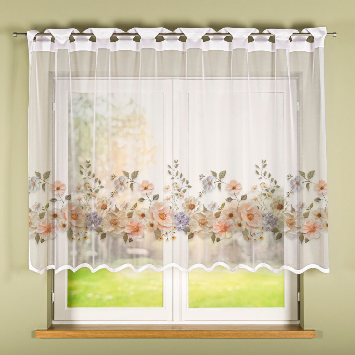 Firanka gotowa żakardowa KWIATY Z EFEKTEM WYSZYWANIA 240x140 cm biały