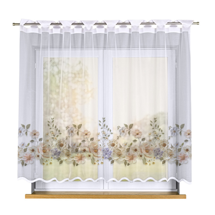 Firanka gotowa żakardowa KWIATY Z EFEKTEM WYSZYWANIA 250x160 cm biały