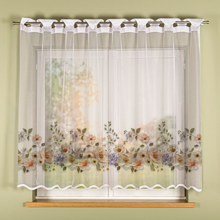 Firanka gotowa żakardowa KWIATY Z EFEKTEM WYSZYWANIA 250x160 cm biały