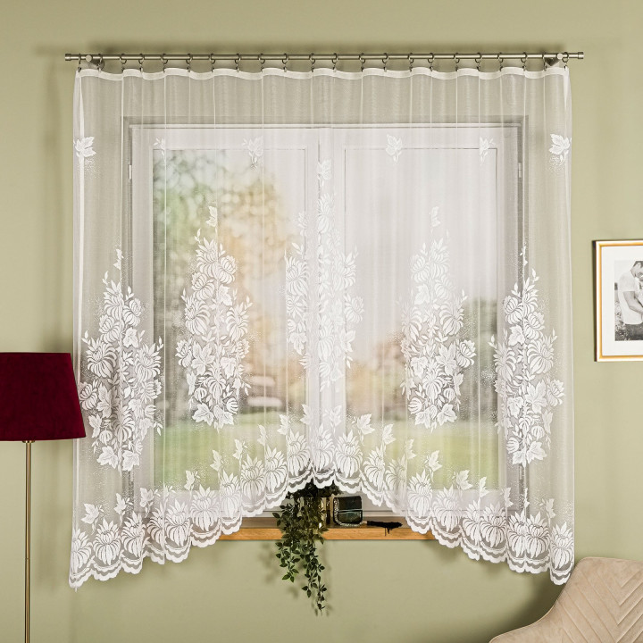 Firanka gotowa żakardowa z podcięciem ALEKSANDRA 300x180 cm biały