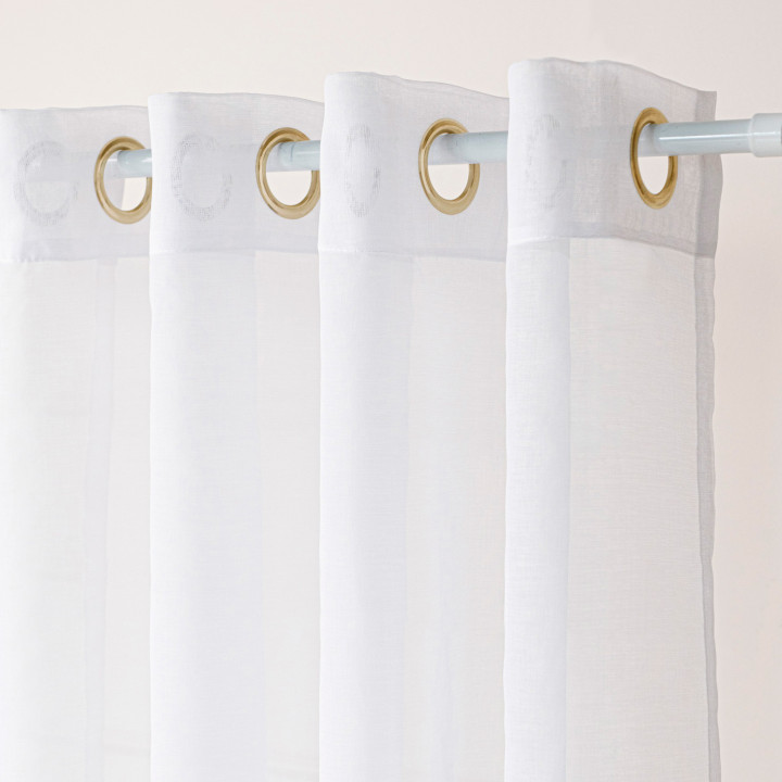 Firanka gotowa na przelotkach z etaminy MARIETTA 140x250 cm offwhite ze złotym-szampańskim