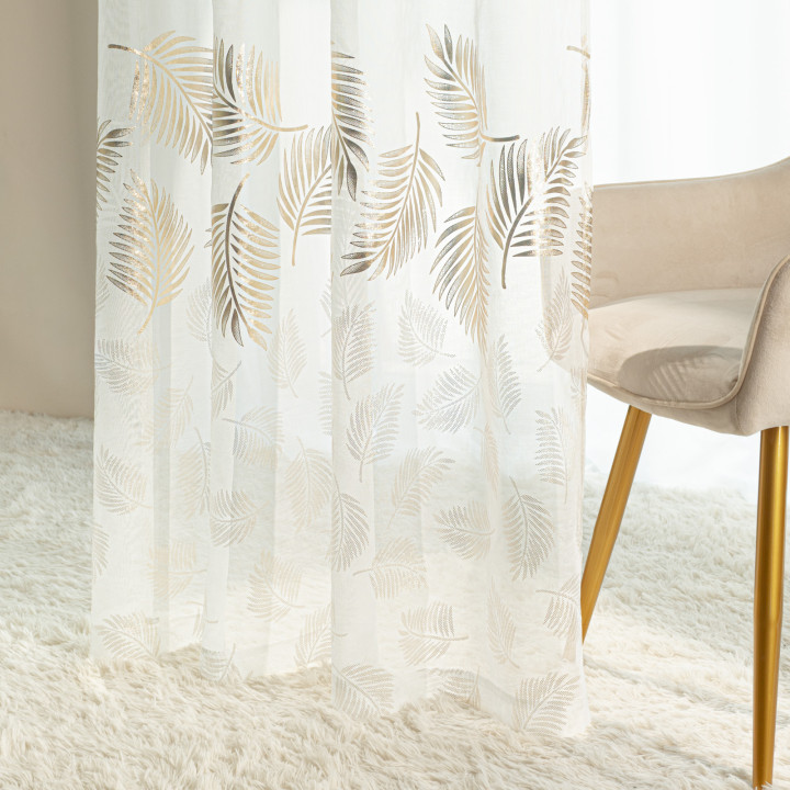 Firanka gotowa na taśmie z etaminy MARIETTA 140x250 cm offwhite ze złotym-szampańskim