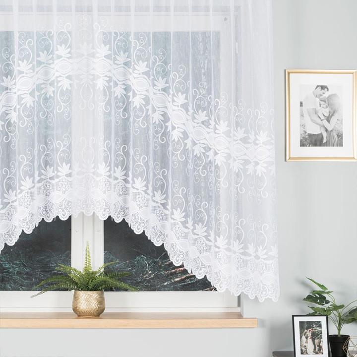 Firanka gotowa żakardowa z podcięciem JOWITA 300x150 cm biały